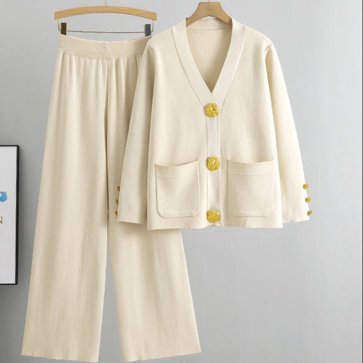 Ensemble cardigan tricoté décontracté à boucle en métal - ModeVogue