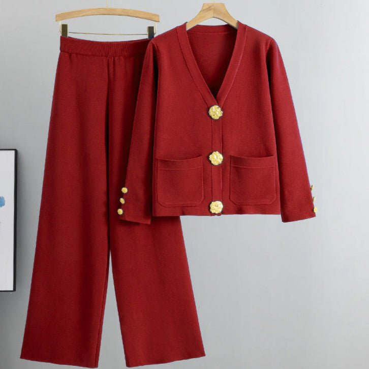 Ensemble cardigan tricoté décontracté à boucle en métal - ModeVogue