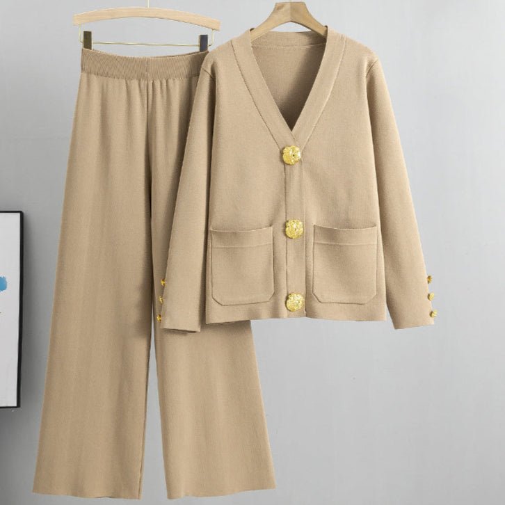 Ensemble cardigan tricoté décontracté à boucle en métal - ModeVogue