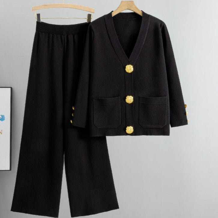 Ensemble cardigan tricoté décontracté à boucle en métal - ModeVogue